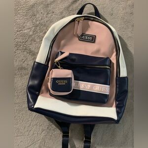 GUESS Tricolour Navy Blue Blush Pink White Panels Backpack